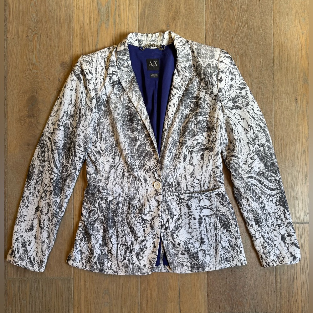 Armani Exchange Women’s Blazer Jacket Black White Abstract Print Size 4